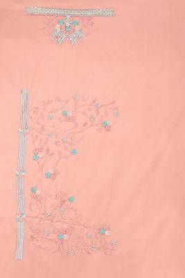 Peach Sequin Zari Resham Stone Embroidered Border Net Party Wear Saree With Matching Blouse Piece 5