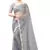Grey Zari Resham Moti Stone Embroidered Net Party Wear Saree With Blouse Piece
