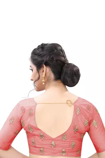 Pink Zari Resham Moti Stone Embroidered Net Party Wear Saree With Blouse Piece