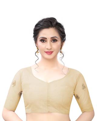 Beige Zari Resham Moti Stone Embroidered Net Party Wear Saree With Blouse Piece 4