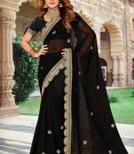 Black Sequence Coding Embroidered Georgette Saree With Matching Blouse Piece