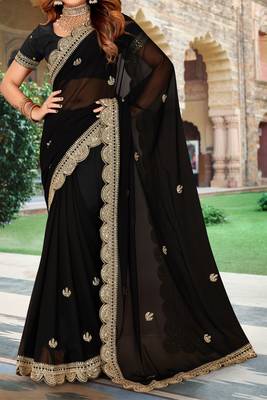 Black Sequence Coding Embroidered Georgette Saree With Matching Blouse Piece 4