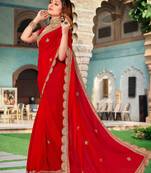 Red sequence coding embroidered georgette designer saree sari with matching blouse piece
