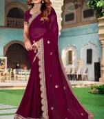 Purple Sequence Coding Embroidered Georgette Saree With Matching Blouse Piece