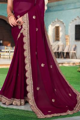 Purple Sequence Coding Embroidered Georgette Saree With Matching Blouse Piece 4