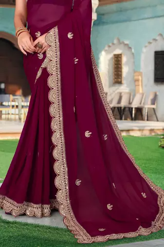 Purple Sequence Coding Embroidered Georgette Saree With Matching Blouse Piece