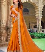 Mustard Sequence Coding Embroidered Georgette Saree With Matching Blouse Piece