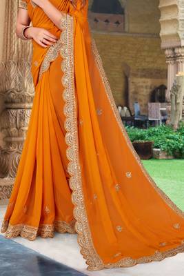 Mustard Sequence Coding Embroidered Georgette Saree With Matching Blouse Piece 4