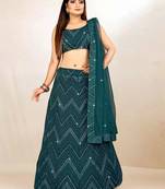 Classy Bottle Green Georgette 3Mm Sequins with Thread Embroidery Semi-Stitched Lehenga Choli Set