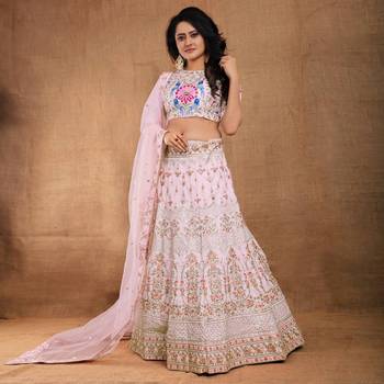 Exclusive Baby Pink Silk 3Mm Sequins with Jari & Thread Embroidery Semi-Stitched Lehenga Choli Set 1