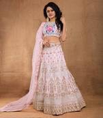 Exclusive Baby Pink Silk 3Mm Sequins with Jari & Thread Embroidery Semi-Stitched Lehenga Choli Set