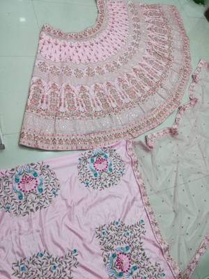 Exclusive Baby Pink Silk 3Mm Sequins with Jari & Thread Embroidery Semi-Stitched Lehenga Choli Set 4