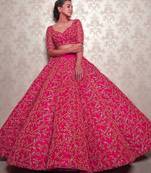 Glamorous Rani Pink Silk 3Mm Sequins with Coding Dori Embroidery Semi-Stitched Lehenga Choli Set