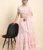 Stunning Baby Pink Faux Georgette 3Mm Sequins with Thread & Jari Embroidery Semi-Stitched Lehenga Choli Set