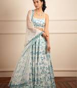 Premium Sky Blue Faux Georgette 3Mm Sequins with Thread & Jari Embroidery Semi-Stitched Lehenga Choli Set