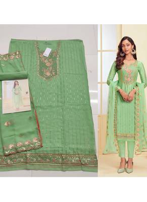sea green Santoon semi stitched embroidered top & bottom with dupatta 4