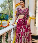Red Georgette Embroidered Lehenga Choli with Net Dupatta
