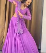 Beautiful Lavender Sequin with Thread Embroidery Work Faux Georgette Semi Stitched Lehenga Choli