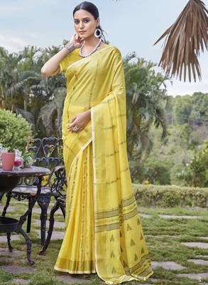 Sangam prints yellow cotton woven work party wear  saree 1