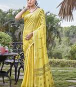 Sangam prints yellow cotton woven work party wear  saree