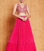 Graceful Rani Pink Sequin with Zari Embroidered Faux Georgette Semi Stitched Lehenga Choli