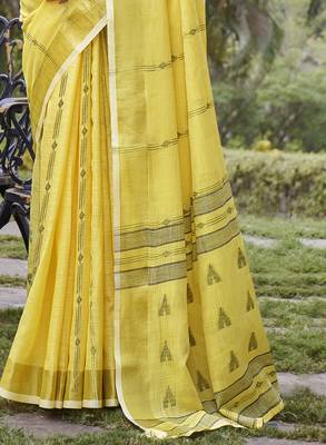 Sangam prints yellow cotton woven work party wear  saree 3