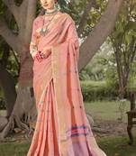 Sangam prints pink cotton woven work party wear  saree