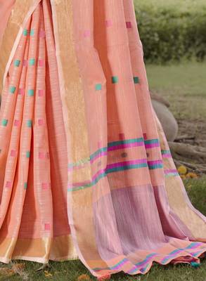 Sangam prints pink cotton woven work party wear  saree 3