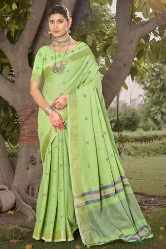 Sangam prints green  cotton woven work party wear  saree