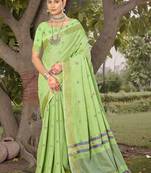 Sangam prints green  cotton woven work party wear  saree