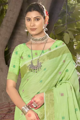 Sangam prints green  cotton woven work party wear  saree