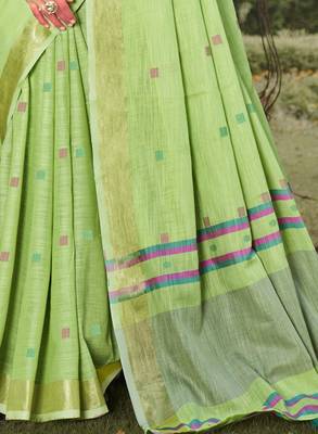 Sangam prints green  cotton woven work party wear  saree 3