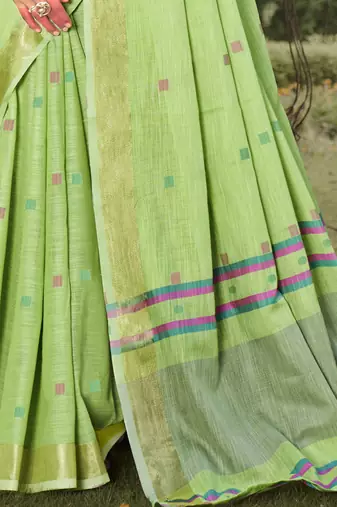 Sangam prints green  cotton woven work party wear  saree