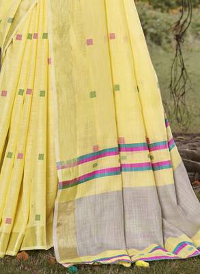 Sangam prints yellow cotton woven work party wear  saree 3