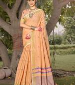 Sangam prints peach  cotton woven work party wear  saree