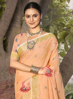 Sangam prints peach  cotton woven work party wear  saree 2