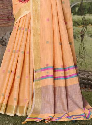 Sangam prints peach  cotton woven work party wear  saree 3