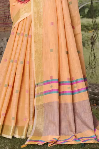 Sangam prints peach  cotton woven work party wear  saree