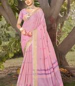 Sangam prints light pink cotton woven work party wear  saree