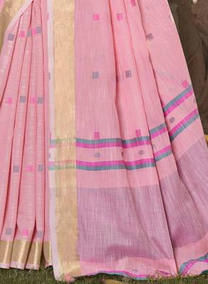 Sangam prints light pink cotton woven work party wear  saree 3