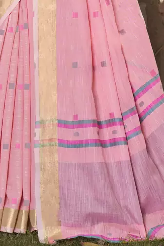 Sangam prints light pink cotton woven work party wear  saree