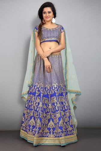 Royal Blue Sequin, Dori & Zari Embroidery Tafeta Silk Semi Stitched Designer Lehenga Choli