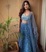 Blue 3Mm Sequin with Thread Embroidered Faux Georgette Semi Stitched Lehenga Choli with Dupatta