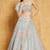 Light Turquoise Thread, Zari and Paper Mirror Embroidered Organza One Shoulder Bridal Lehenga Choli