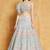 Light Turquoise Thread, Zari and Paper Mirror Embroidered Organza One Shoulder Bridal Lehenga Choli