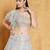Light Turquoise Thread, Zari and Paper Mirror Embroidered Organza One Shoulder Bridal Lehenga Choli