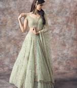 Catching Aqua Green 3Mm Sequin Embroidered Net Semi Stitched Lehenga Choli