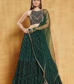 Bottle Green Sequin Embroidery Georgette Designer Lehenga Choli with Dupatta