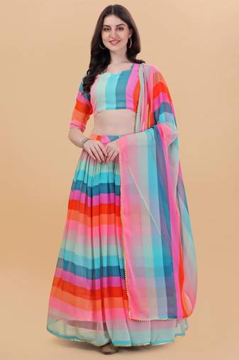 Multicolor Printed Georgette Designer Lehenga Choli with Dupatta