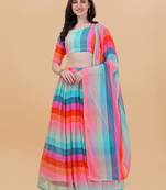 Multicolor Printed Georgette Designer Lehenga Choli with Dupatta